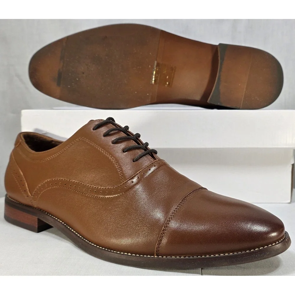 Aldo Ayton Men's Cognac Brown Leather Cap Toe‎ Brogue Oxford Dress Shoes Size 14